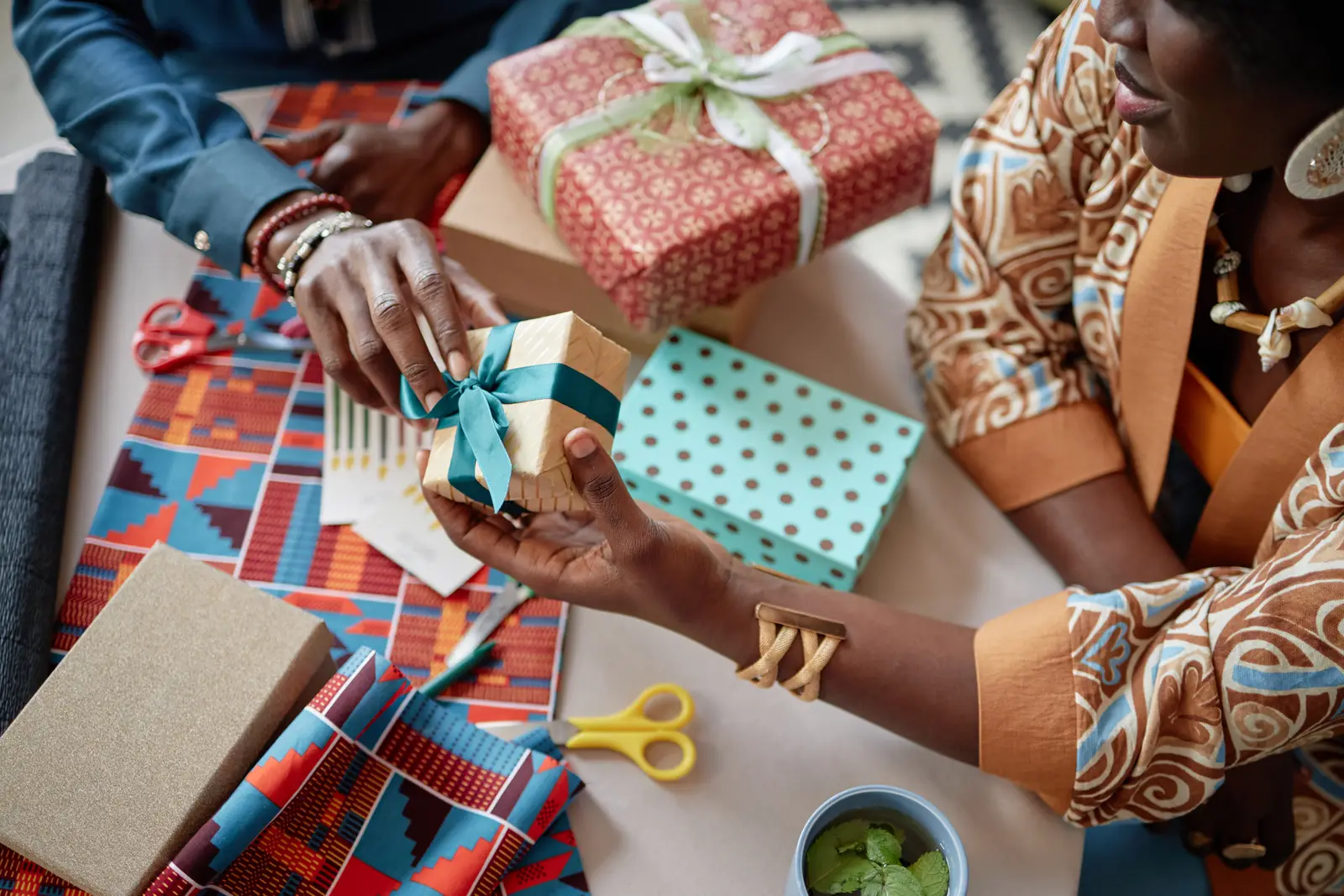 Corporate gifts being wrapped and packed