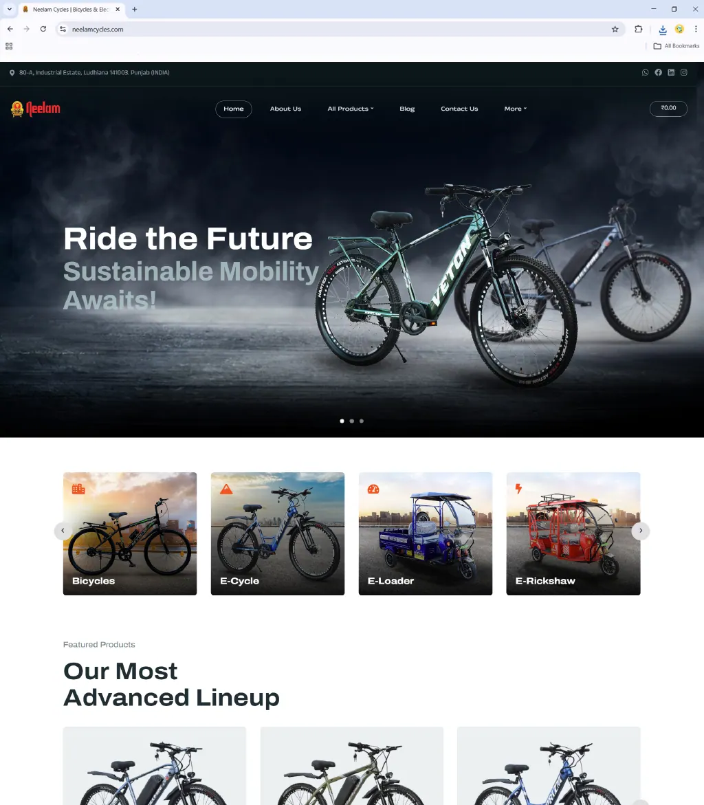 Neelam Cycles website built by GDMR